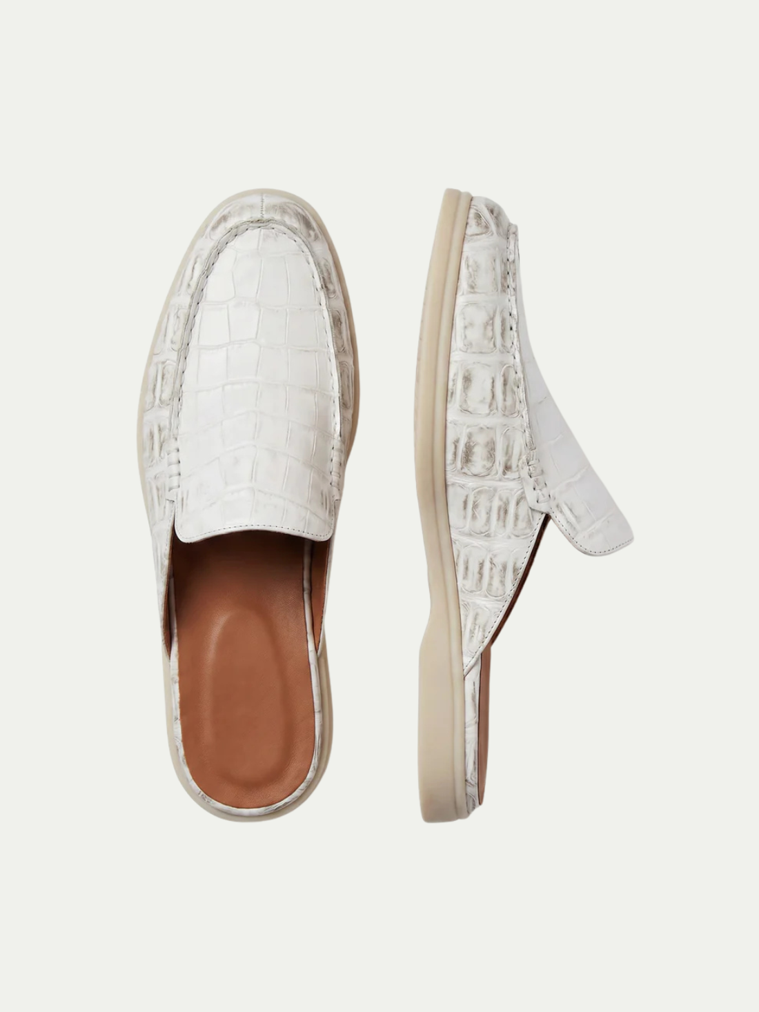 The Croco White Yacht Mule
