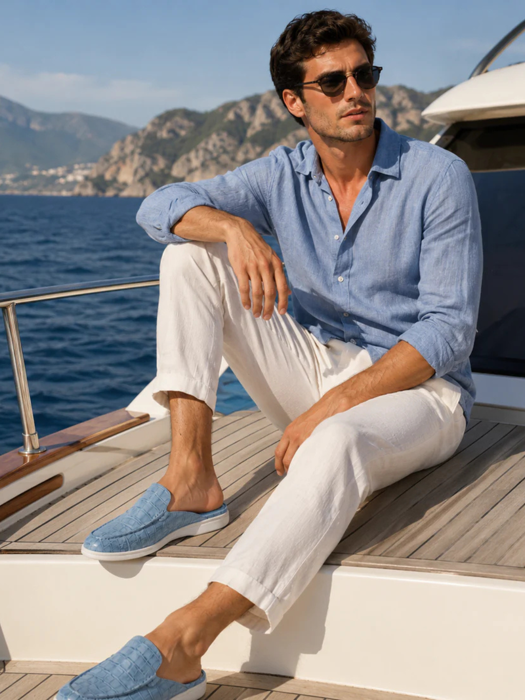 The Croco Blue Yacht Mule