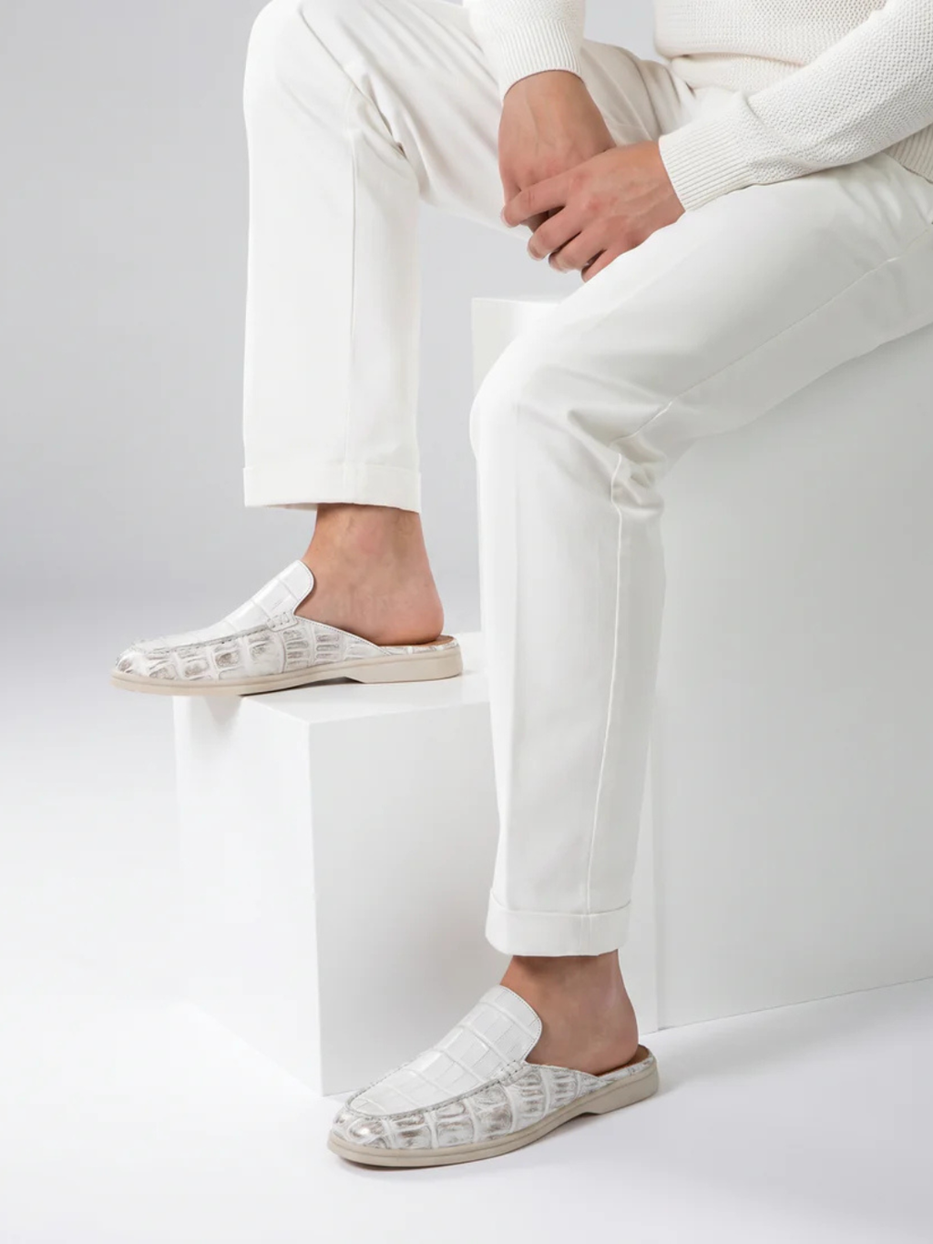 The Croco White Yacht Mule