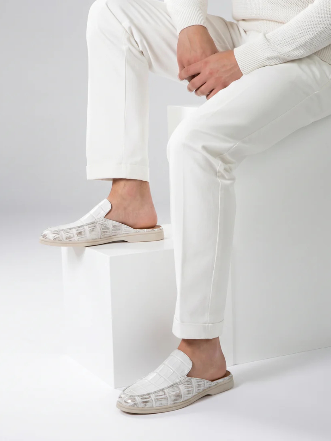 The Croco White Yacht Mule