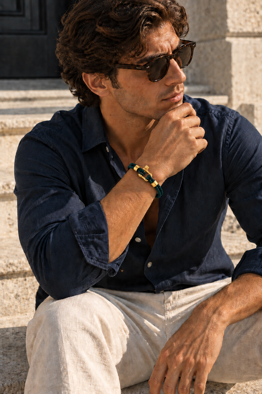 The Anchor Petrolio/Gold Bracelet