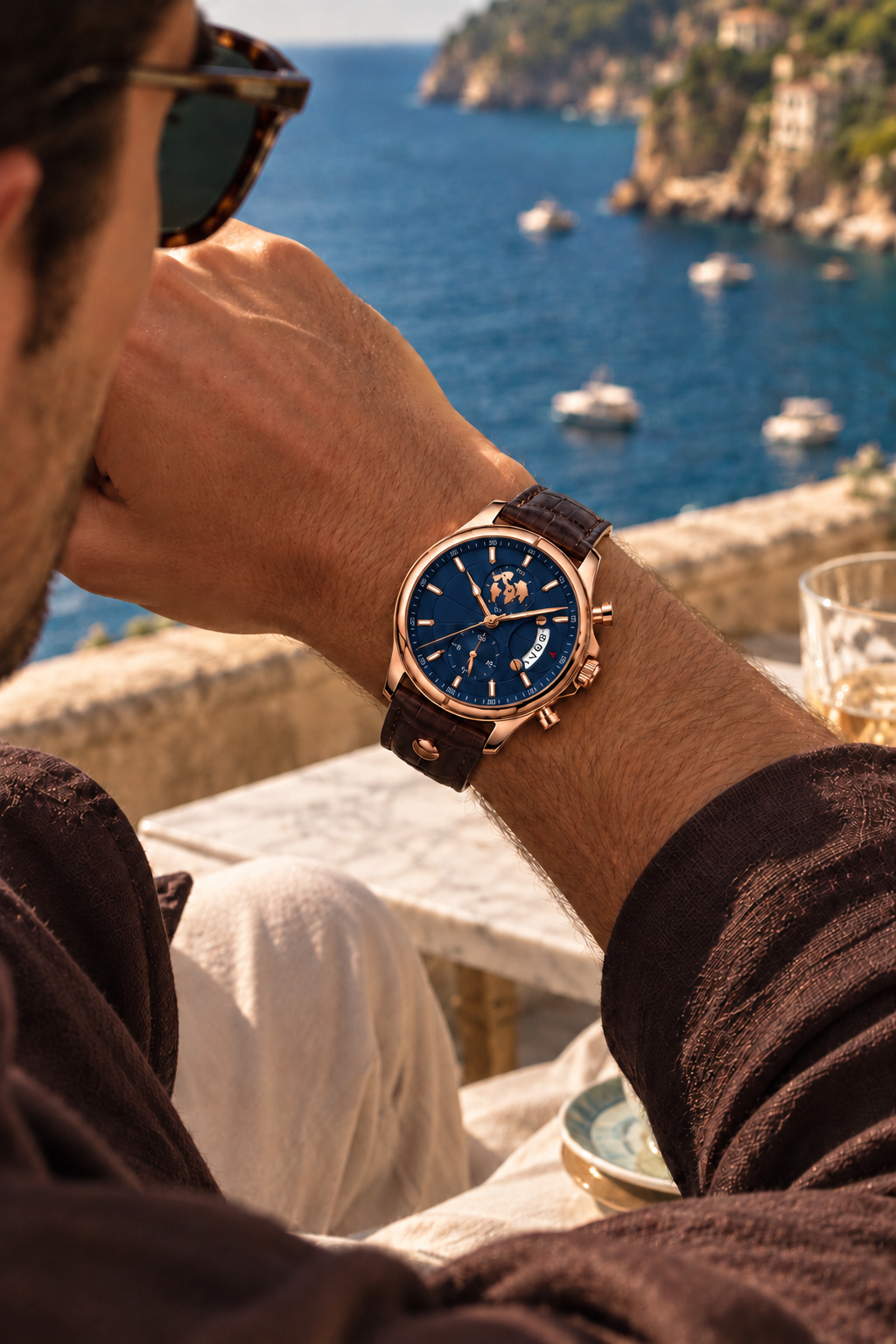 The Portofino Explorer Brown/Navy/RoseGold Watch