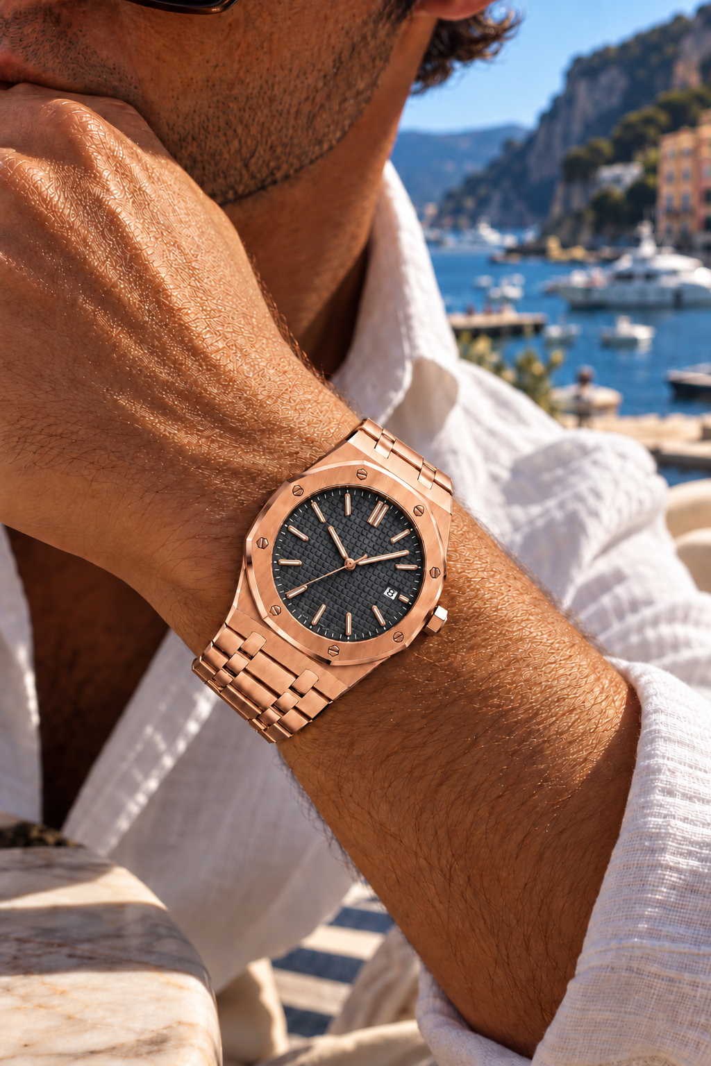 The Monaco Rose Gold/Grey Watch