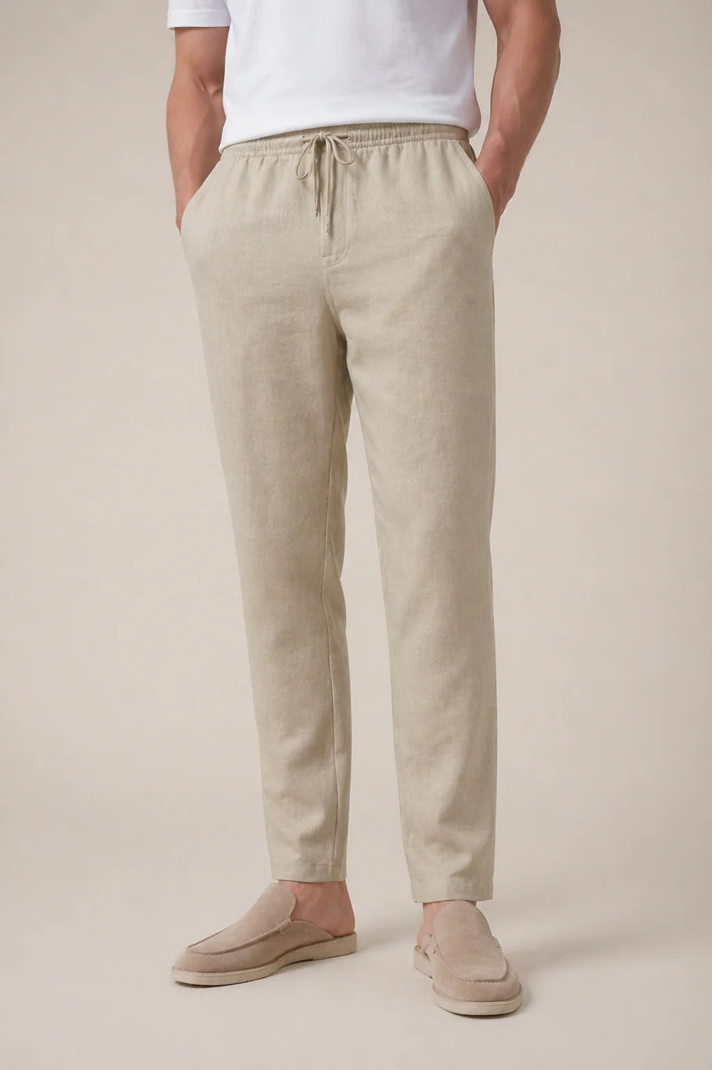 The Ostuni Linen Beige Trousers