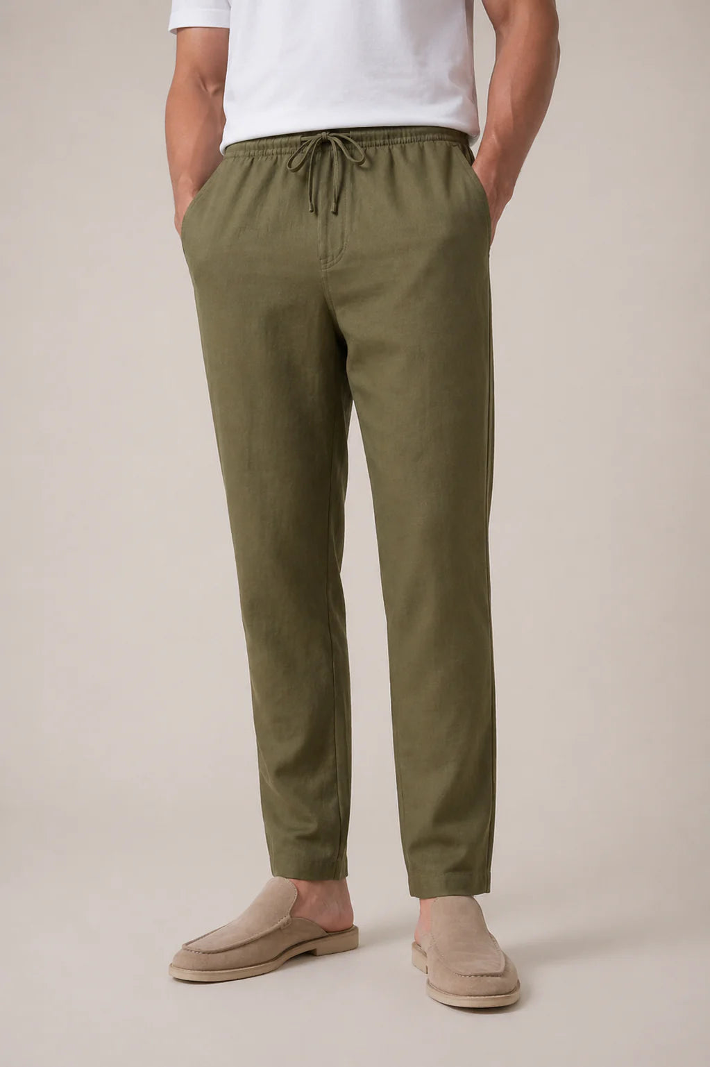 The Ostuni Linen Olive Trousers