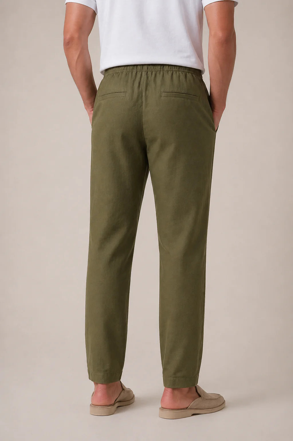 The Ostuni Linen Olive Trousers