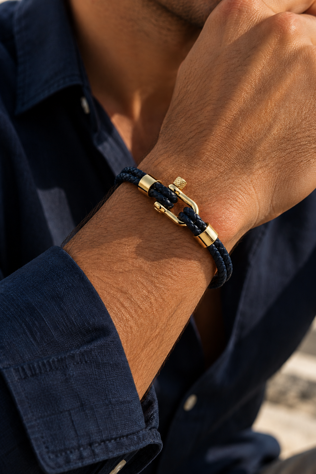The Anchor Navy/Gold Bracelet